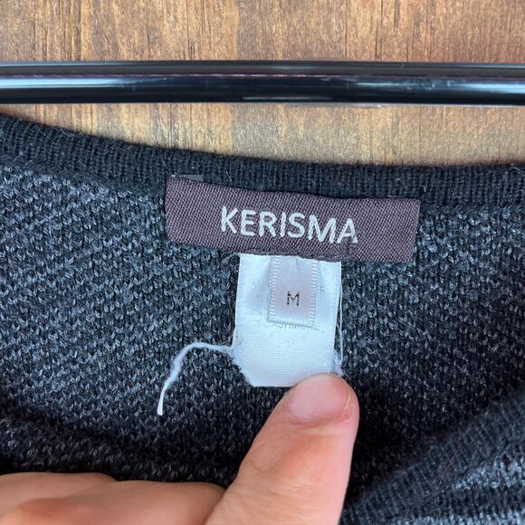 Kerisma Womens Sweater Black Gray Stripe Cashmere Blend Crew Neck Medium - Picture 6 of 13